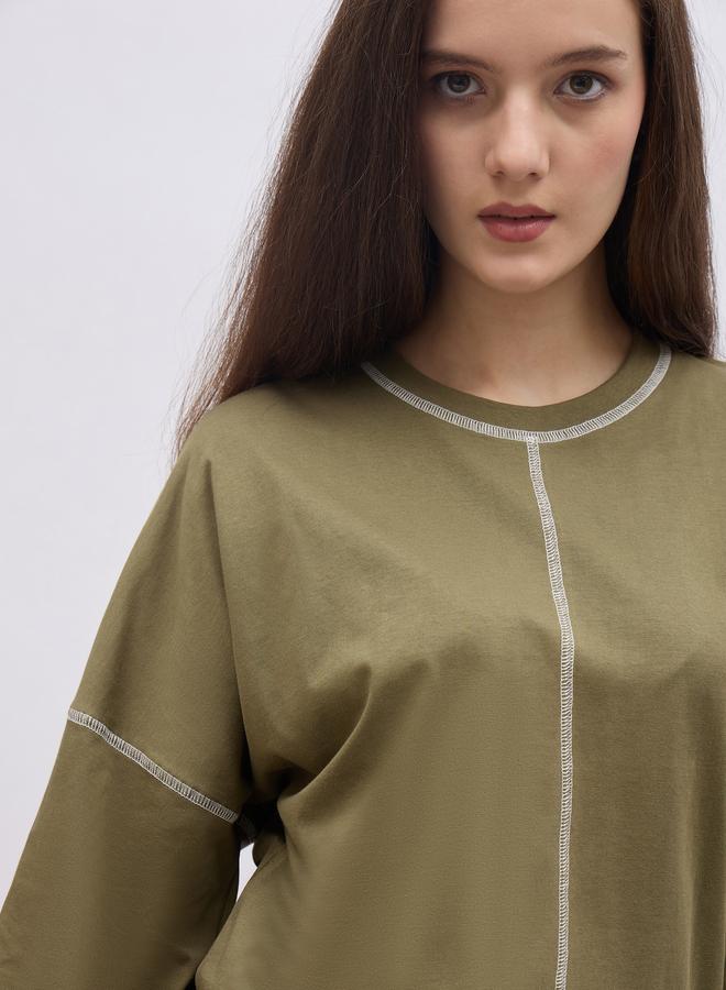 Styli Oversized Short Sleeve T-Shirt with Contrast Stitch Detail - Image 4