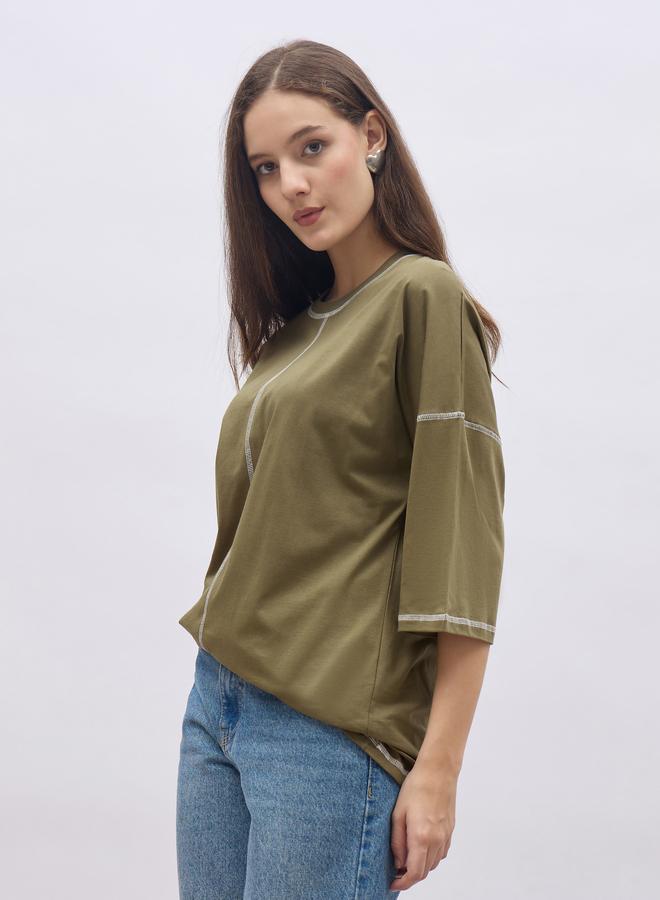 Styli Oversized Short Sleeve T-Shirt with Contrast Stitch Detail - Image 3