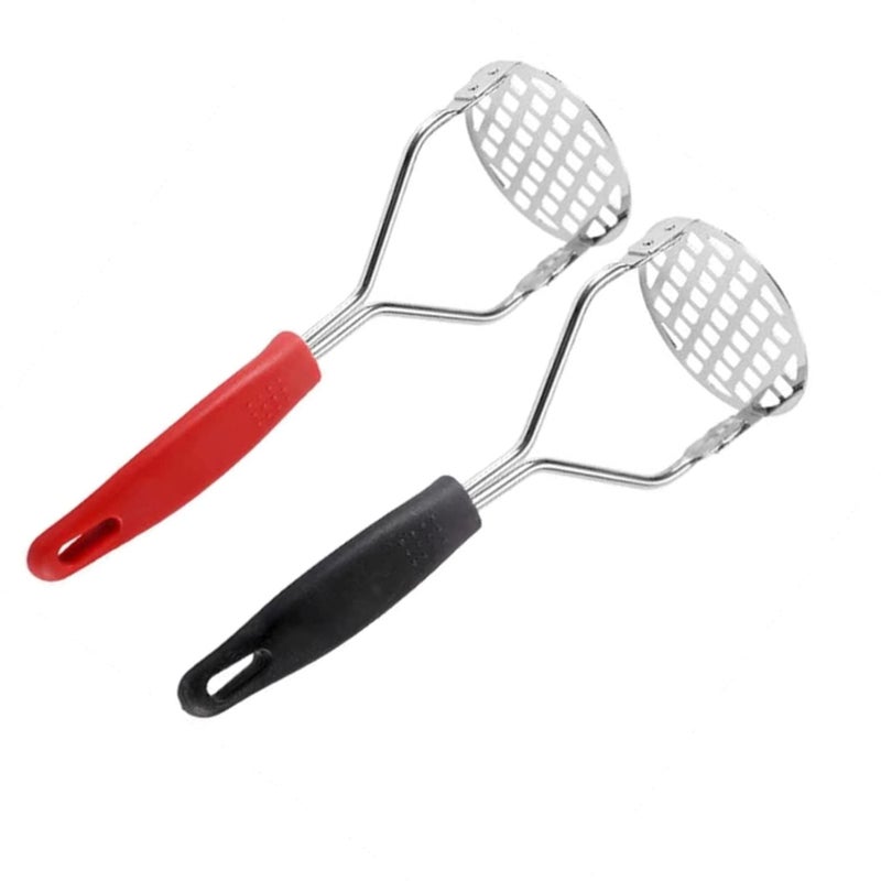 HEXONIQ HEXONIQ Potato Masher with Non Slip Heat Resistance Handle and Large Round Press Plate for Vegetable Fruits and Baby Food Sturdy Easy to Use for Cooking Kitchen Gadget Random Color Pack of 2 - Image 1