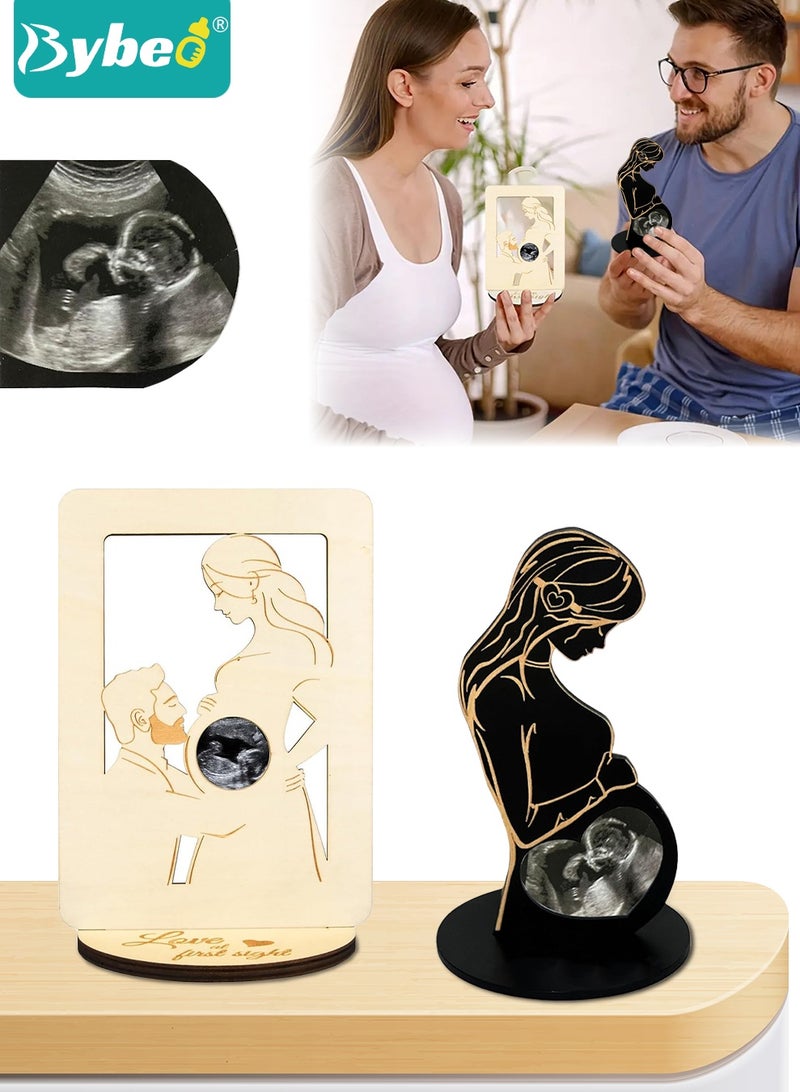 Bybeo 2PCS Baby Ultrasound Photo Frame, Wooden Keepsake Frame, Sonogram Picture Frame, Expecting Mom Gift For Mom-To-Be, Ultrasound Gift for Pregnant Friend - Image 1