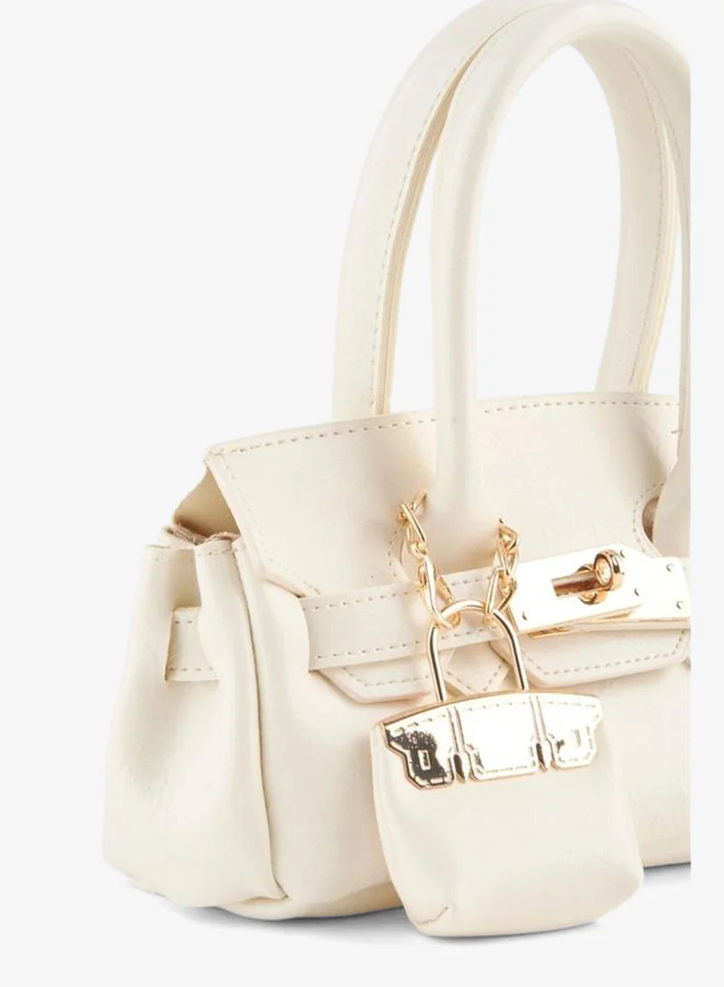 Women's Box Cream Charm Gift Design Twist-Lock Hand, Arm, and Shoulder Bag.