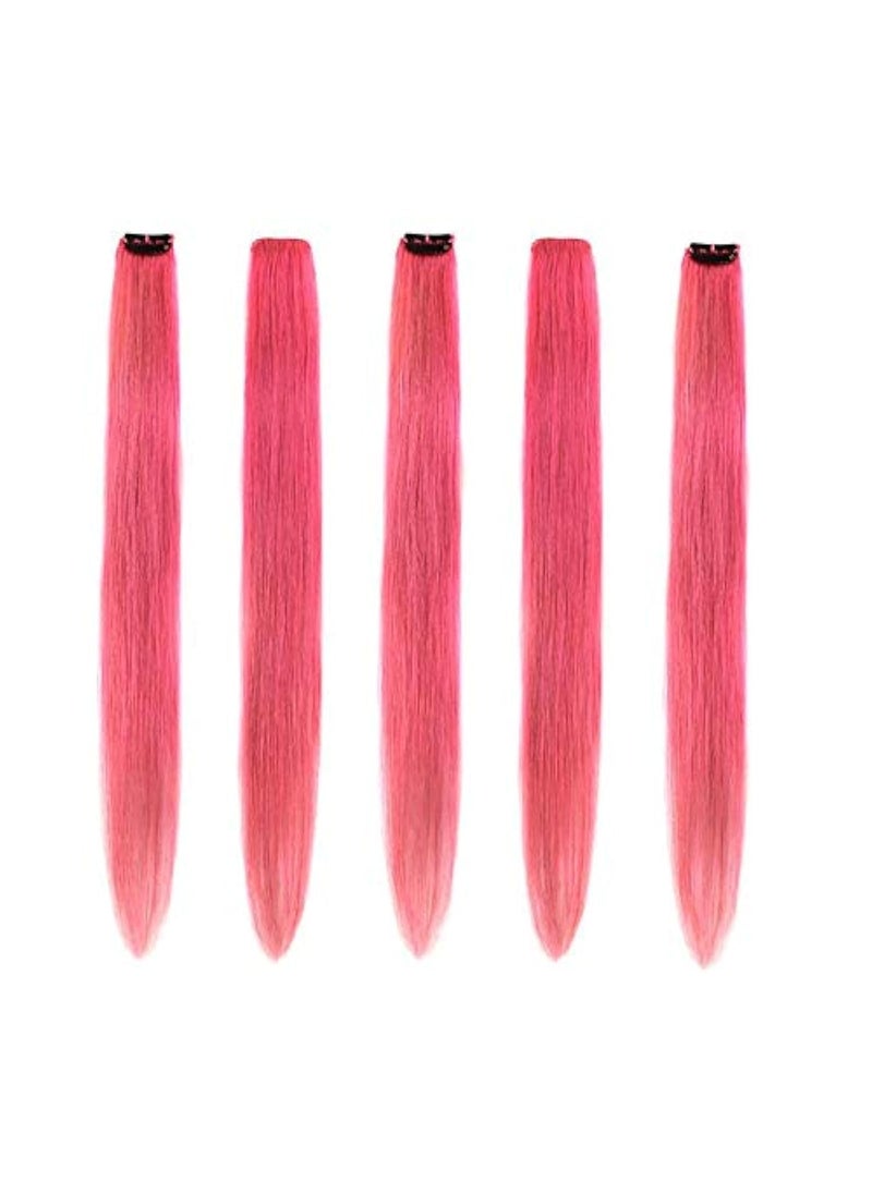 Winsky - Winsky Pink Hair Extensions Clip in Human Hair  Clip on Colored Girls Hair Extensions Women Beauty 5 PiecesSet 18inchPink - Image 1