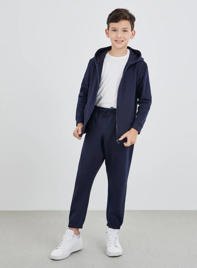 ستايلي Styli Navy Blue Solid Cuffed Joggers with Slip Pockets