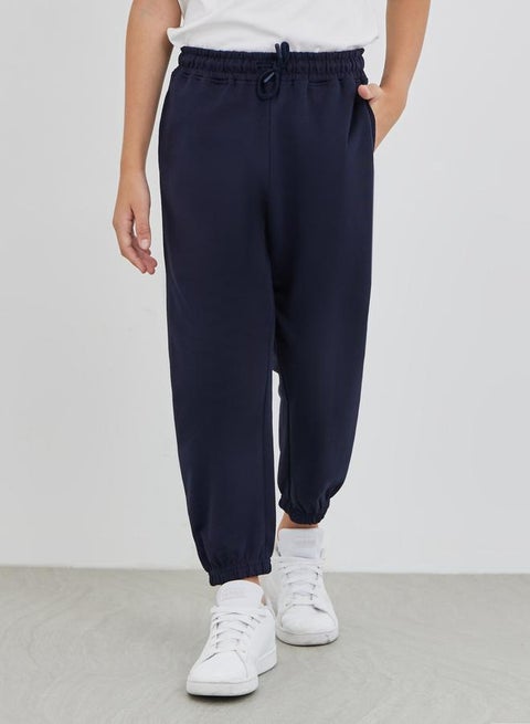 Navy Blue Solid Cuffed Joggers with Slip Pockets