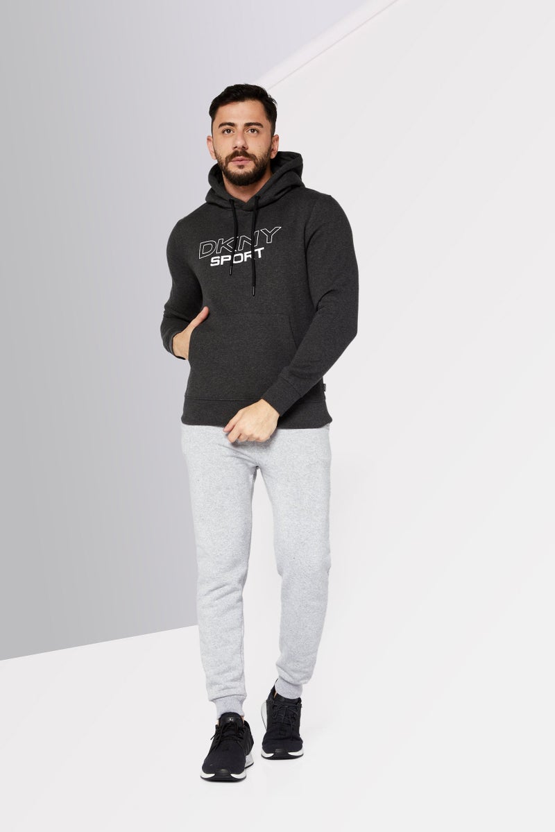 Men Hooded Neck Brand Logo Print Long Sleeves Sweatshirt, Black