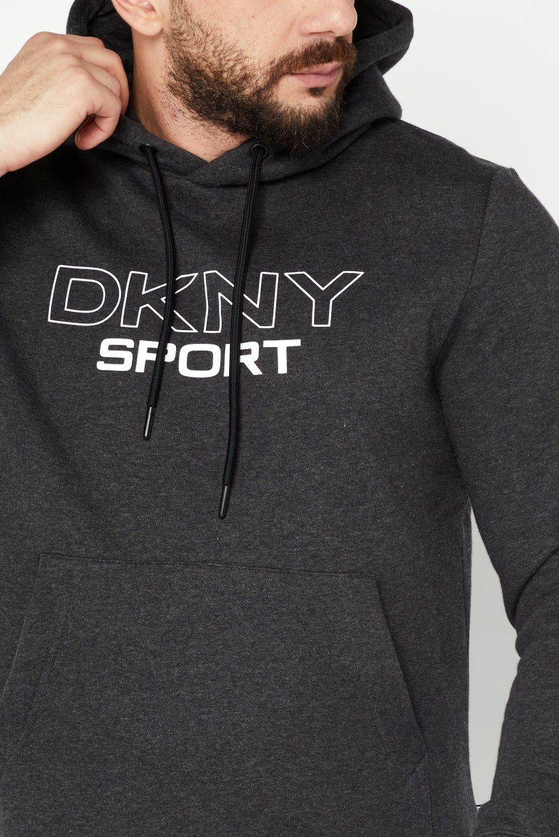 Men Hooded Neck Brand Logo Print Long Sleeves Sweatshirt, Black