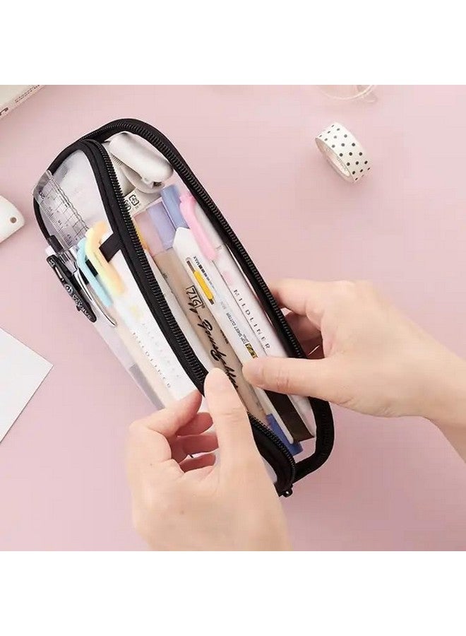 DROPOSALE Transparent Pen Pouch Keep Your Writing Essentials Organized and Visible Best for Student Exams Pack of 1 (Black Color) - Image 2