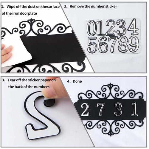 Giloner DIY House Numbers Metal Sign, Outdoor Address Plaque Weatherproof for Mailbox, Garden Yard,House Front Door Decorative Wall Plaque, 11.8 Inch Iron Wall Decor (Black-Silver) - Image 4