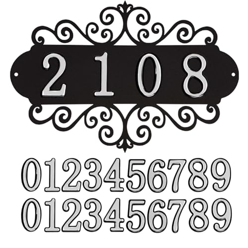 Giloner DIY House Numbers Metal Sign, Outdoor Address Plaque Weatherproof for Mailbox, Garden Yard,House Front Door Decorative Wall Plaque, 11.8 Inch Iron Wall Decor (Black-Silver) - Image 1