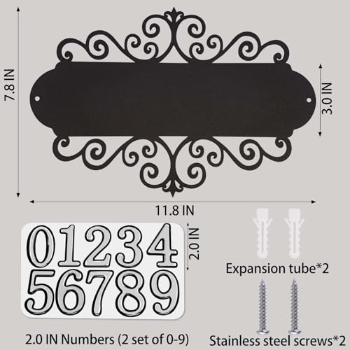 Giloner DIY House Numbers Metal Sign, Outdoor Address Plaque Weatherproof for Mailbox, Garden Yard,House Front Door Decorative Wall Plaque, 11.8 Inch Iron Wall Decor (Black-Silver) - Image 2