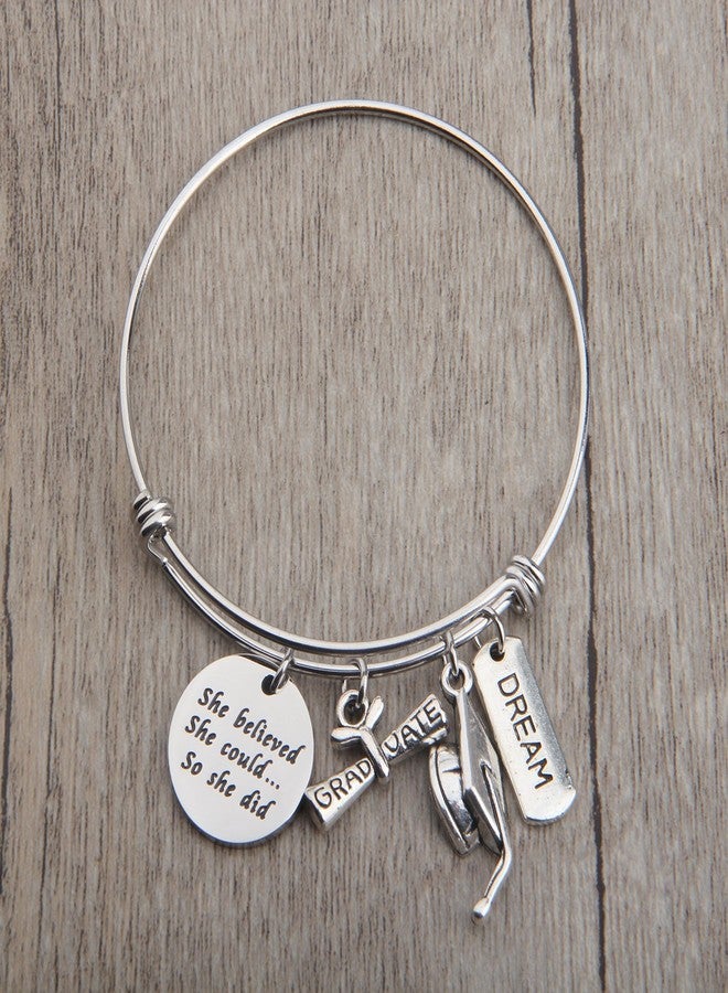 MYOSPARK Graduation Bracelet Gift She Believed She Could So She Did Bracelet inspirational Charm Bangle Gifts for Graduates (Graduation Bracelet) - Image 3