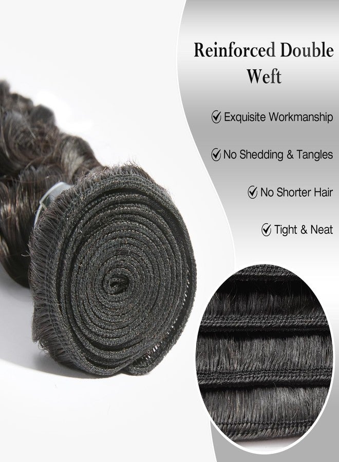 ASHINE Human Hair Bundle Deep Wave Unprocessed Cambodian Raw Hair 16 Inch, Flip Over Quick Weave Wet and Wave Bundles for Women Natural Black - Image 3