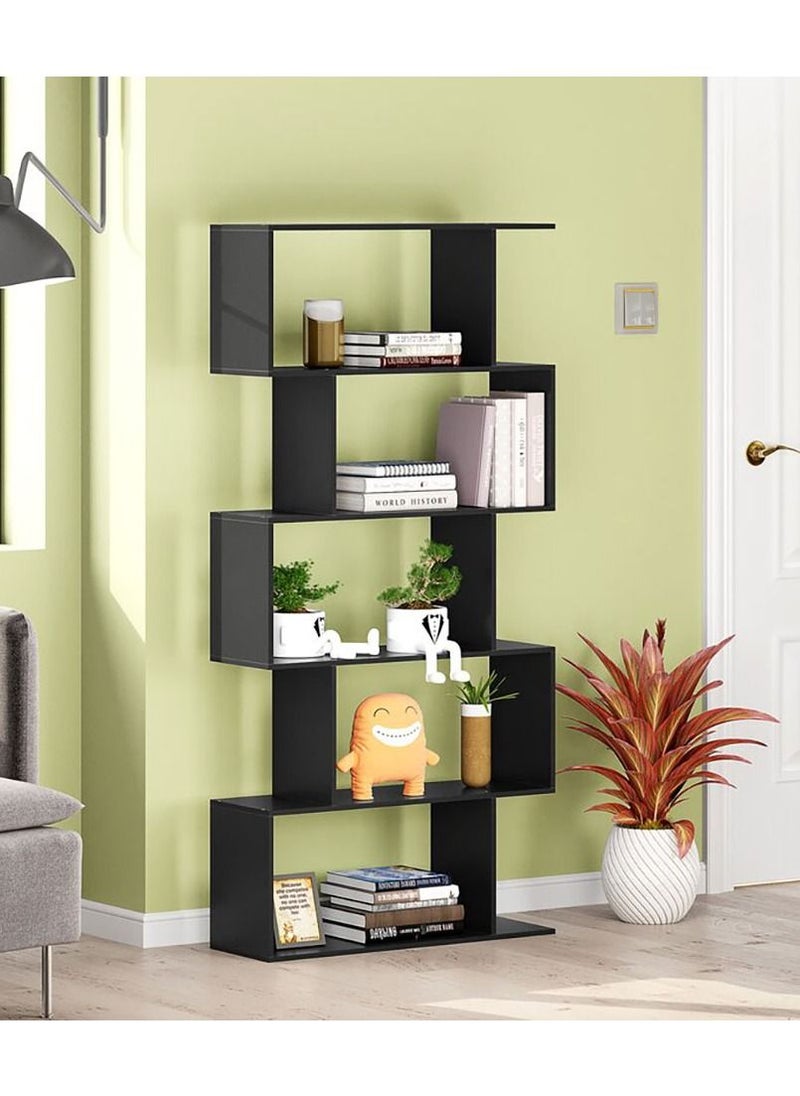 MODERN HOME Wood Bookcase with 5 Bookshelf for Living Room and Bedroom and Office 160×80×24 cm Black  - Image 2