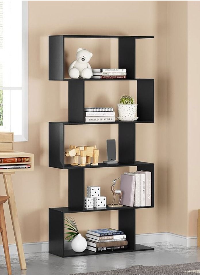 MODERN HOME Wood Bookcase with 5 Bookshelf for Living Room and Bedroom and Office 160×80×24 cm Black  - Image 1