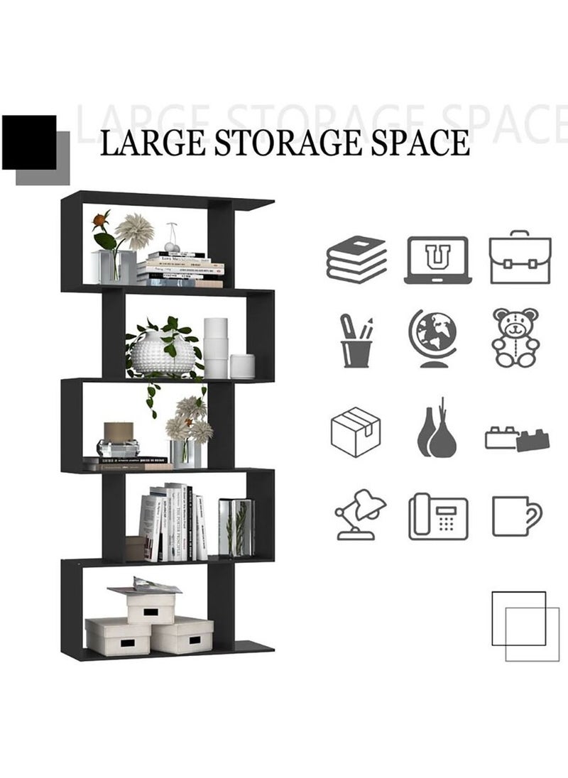 MODERN HOME Wood Bookcase with 5 Bookshelf for Living Room and Bedroom and Office 160×80×24 cm Black  - Image 4