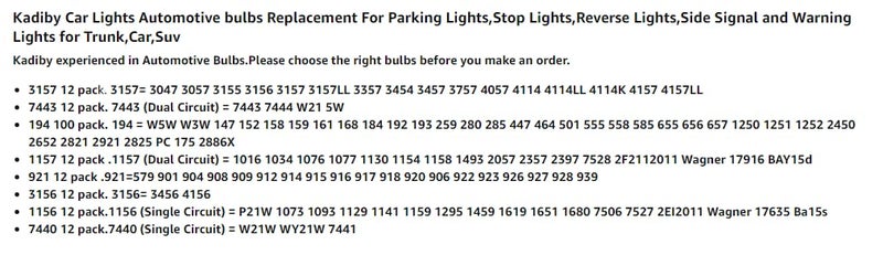 Kadiby 4 Pack 3057 Bulb, 3157 4157 Brake Light/Tail Lights/Turn Signal Auto Bulbs T25 P27/7W 3157LL 4057 3047 for Impala Malibu Dakota Durango Accord Commander Suburban Jimmy - Image 5