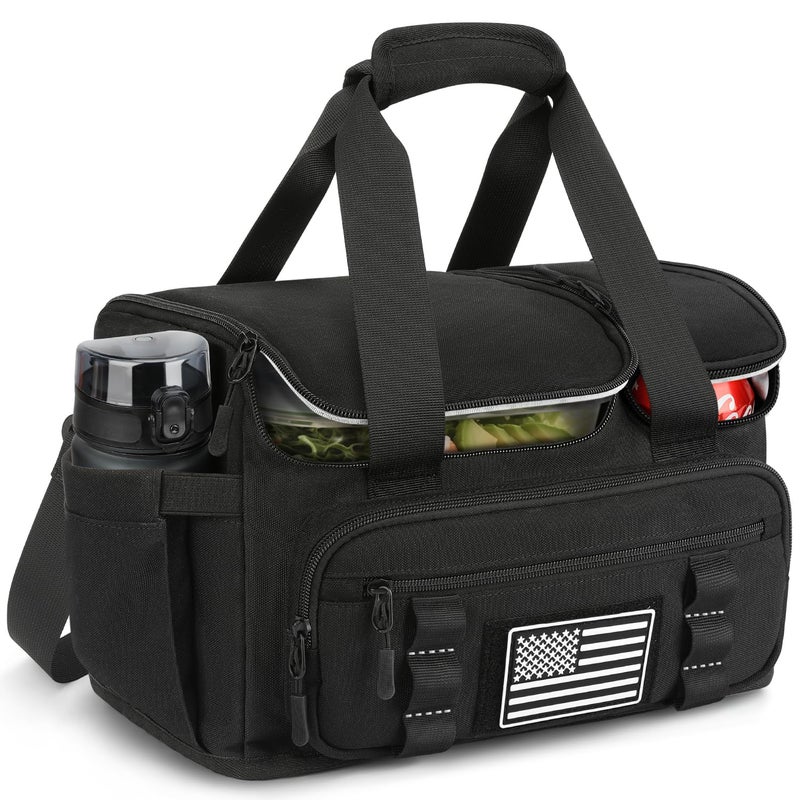 ETRONIK Tactical Lunch Bag for Men, 15L Insulated Lunch Box with Hot/Cold Compartments, Men's Lunch Box Fits 3 Meals + Snacks, Adult Lunch 8H Cooler Bags for Work, Hiking, Beach, Gym, Black - Image 1
