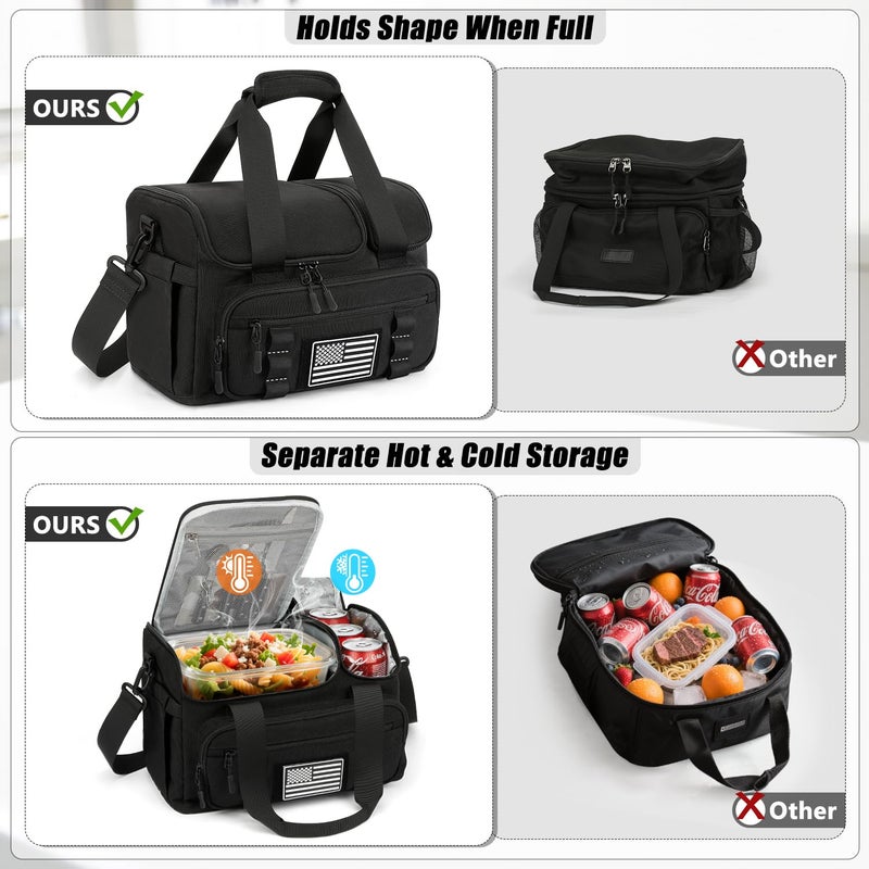ETRONIK Tactical Lunch Bag for Men, 15L Insulated Lunch Box with Hot/Cold Compartments, Men's Lunch Box Fits 3 Meals + Snacks, Adult Lunch 8H Cooler Bags for Work, Hiking, Beach, Gym, Black - Image 3