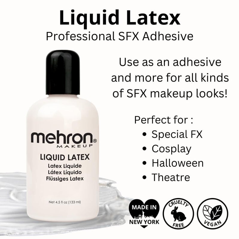 Mehron Makeup Liquid Latex | SFX | Halloween Latex Makeup | Glue for Skin | Prosthetic Glue 4.5 fl oz (133 ml) (Clear) - Image 2