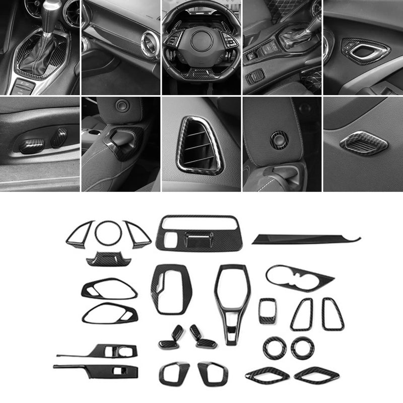 RTTCZ 26 PCS Carbon Fiber Interior Trim Kit Cover Decoration Accessories for Chevrolet Camaro 2017 2018 2019 2020 2021 2022 2023