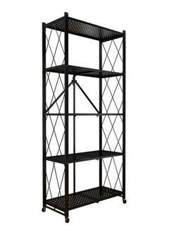5 Tier Foldable Bookshelf Metal Storage Shelves with Wheels No Assembly Kitchen Garage Pantry Organization for Living Room Study Greenhouse