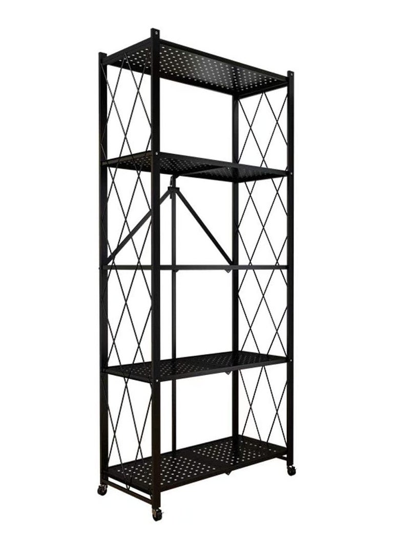 DubaiGallery - 5 Tier Foldable Bookshelf Metal Storage Shelves with Wheels No Assembly Kitchen Garage Pantry Organization for Living Room Study Greenhouse - Image 1