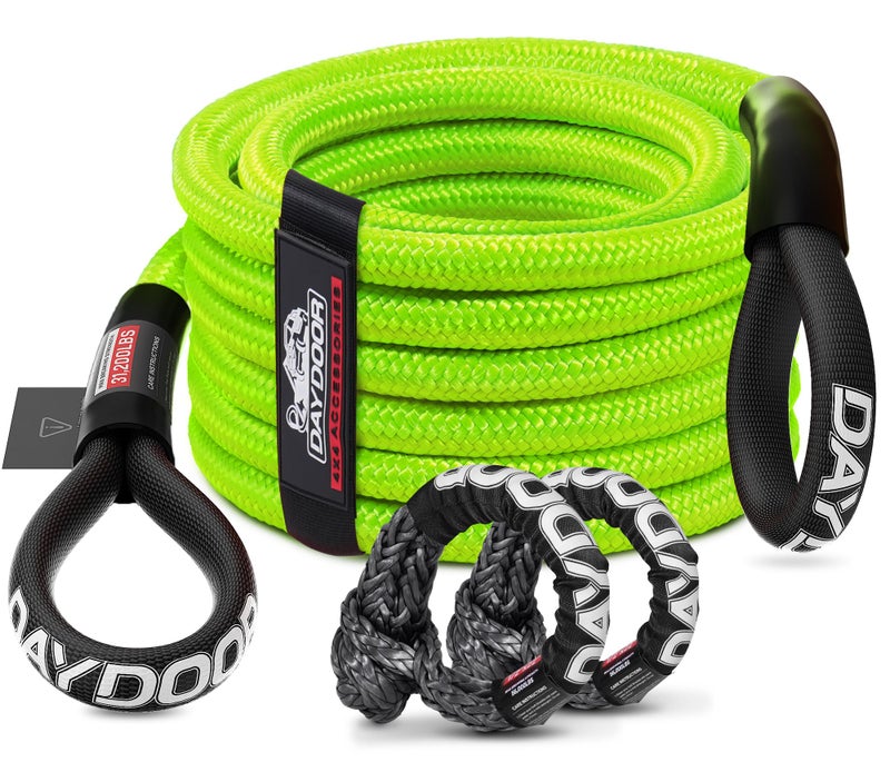 DAYDOOR Recovery Tow Rope Kit with 2 Soft Shackles, 7/16 Inch x 30 ft 31,200 Lbs UHMWPE Tow Strap, Synthetic Towing Rope Recovery Kit for ATV, UTV, SUV, Cars (Green) - Image 1