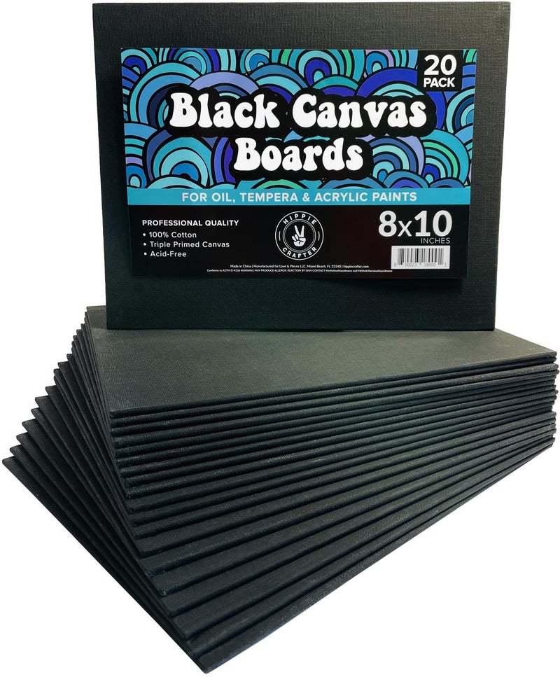 Black Canvas Panels for Painting 20 Pack 8x10 Inch GessoPrimed Boards for Oil Acrylic  Watercolor Blank Art Canvas for Artists