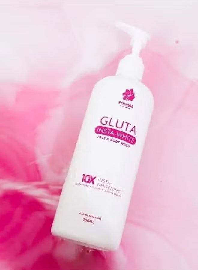 ROSMAR Gluta Insta White Face & Body Wash for Cleansing and Nourishment of Skin, Experience Anti-Aging, Whitening, Anti-bacterial, Firming, and Effective Treatment for Blemishes and Acne. 500ml.