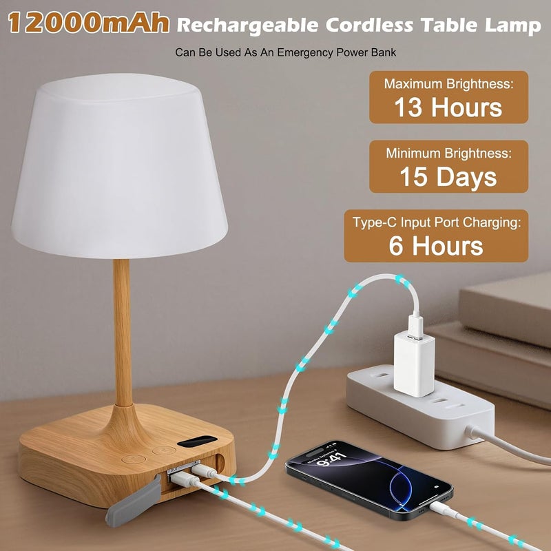 Eocean Rechargeable Table Lamp, 12000mAh Battery Operated Bedside Lamp with USB Charging Port, Portable Cordless LED Desk Lamp, Waterproof Wireless Light for Bedroom, Bathroom, Kitchen, Outdoor - Image 3