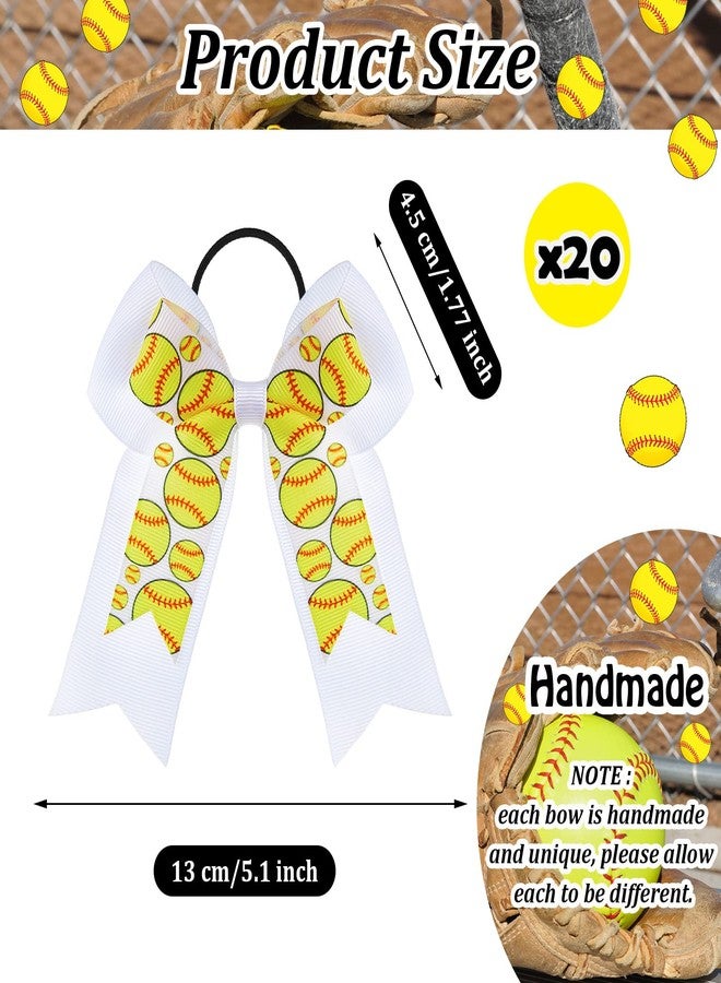 MTLEE 20 Pcs Softball Hair Bows Double Layers Cheer Hair Bows White Ribbon Accessories Softball Scrunchies Ponytail Holder Elastic Band for Women Girls Cheerleading Player - Image 2
