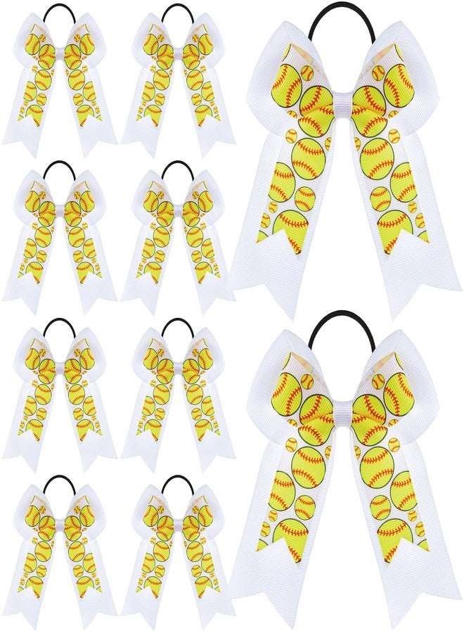 MTLEE 20 Pcs Softball Hair Bows Double Layers Cheer Hair Bows White Ribbon Accessories Softball Scrunchies Ponytail Holder Elastic Band for Women Girls Cheerleading Player - Image 1