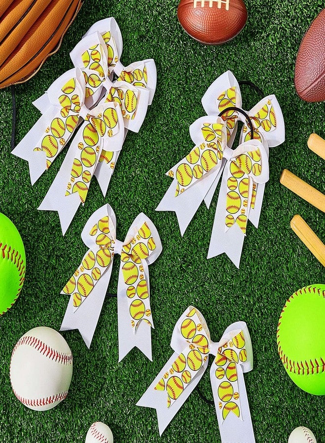 MTLEE 20 Pcs Softball Hair Bows Double Layers Cheer Hair Bows White Ribbon Accessories Softball Scrunchies Ponytail Holder Elastic Band for Women Girls Cheerleading Player - Image 5