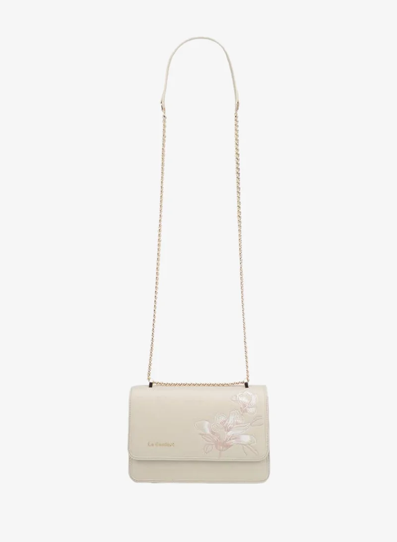 Le Confort Floral Embroidered Crossbody Bag With Button Closure
