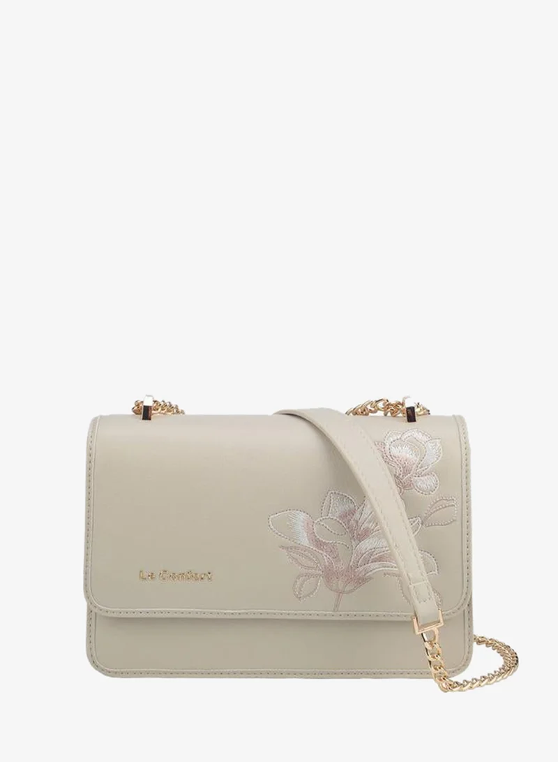 Le Confort Floral Embroidered Crossbody Bag With Button Closure