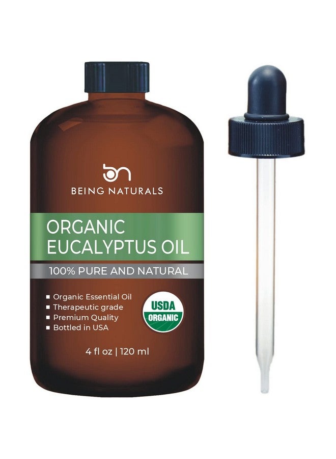 Being Naturals Organic Eucalyptus Essential Oil Huge 4 Fl Oz 100% Pure & Natural Premium Natural Oil With Glass Dropper (Eucalyptus Oil) - Image 1