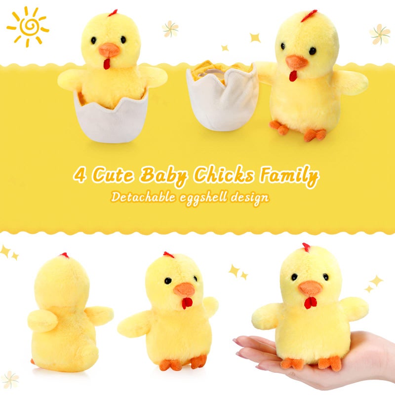 Skylety Chicken Stuffed Animal Plush Toy Egg Laying Hen with Zippered Belly, Hen House and Little Baby Chicks for Easter Stuffers Party Supplies(Vivid Style) - Image 3