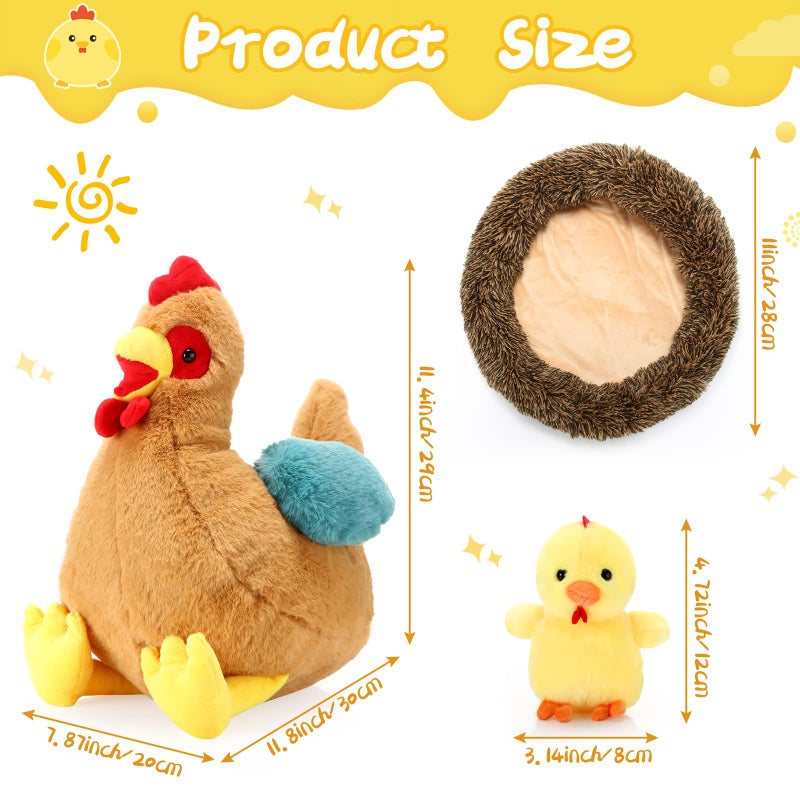 Skylety Chicken Stuffed Animal Plush Toy Egg Laying Hen with Zippered Belly, Hen House and Little Baby Chicks for Easter Stuffers Party Supplies(Vivid Style) - Image 2