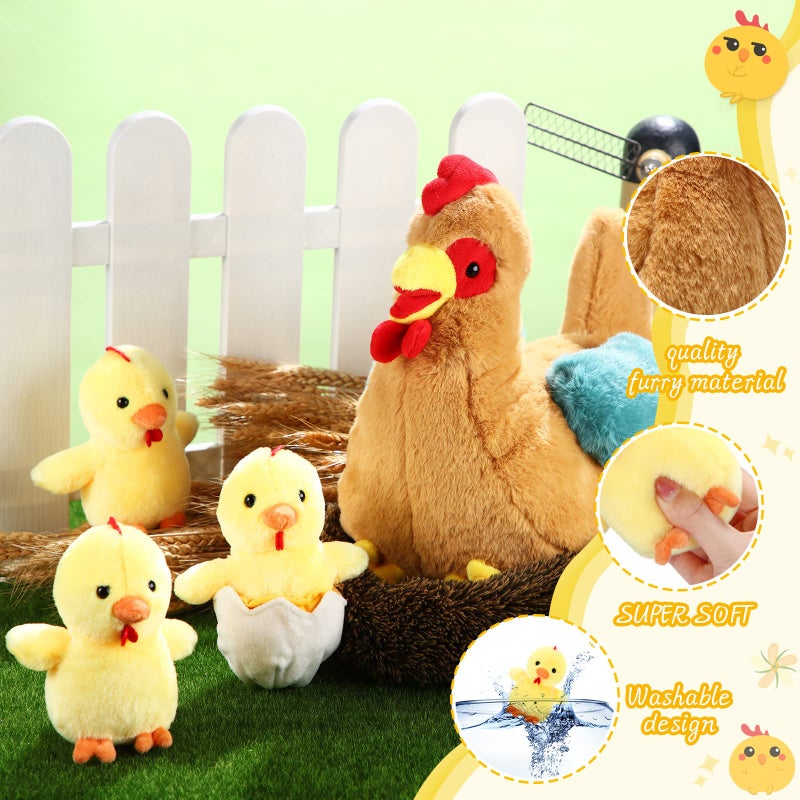 Skylety Chicken Stuffed Animal Plush Toy Egg Laying Hen with Zippered Belly, Hen House and Little Baby Chicks for Easter Stuffers Party Supplies(Vivid Style) - Image 5