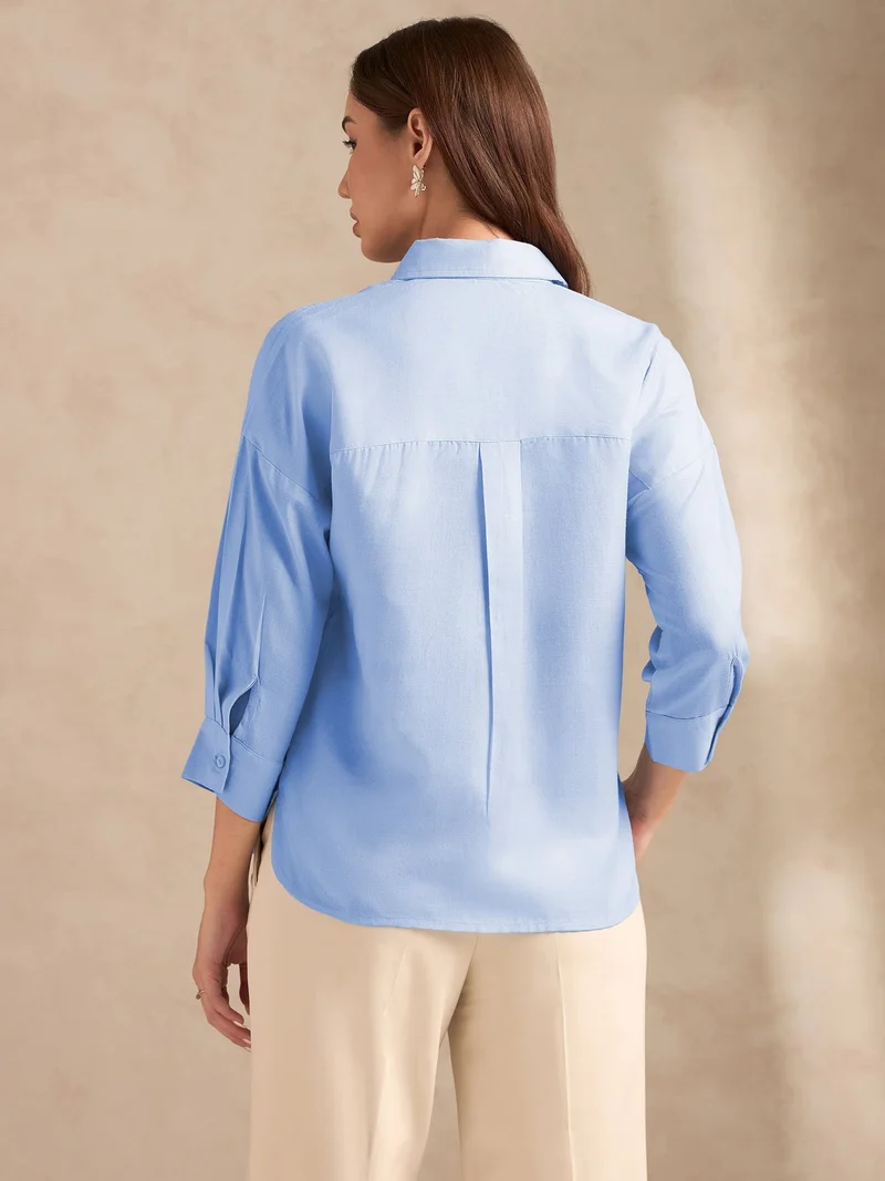 Outzidr  Blue Floral Embroidered Applique Shirt for Women | Best Price UAE