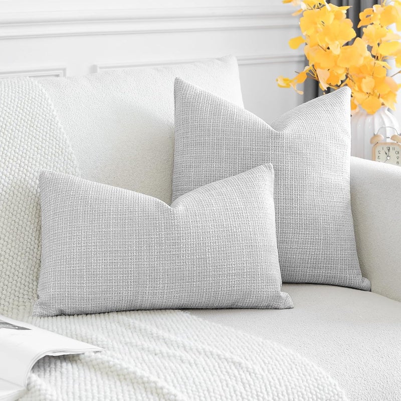 OTOSTAR Pack of 2 Throw Pillow Covers 24x24 Inch Linen Light Grey Pillowcases Farmhouse Decorative Solid Pillow Covers 60x60 cm Square Cushion Case for Home Decor Sofa Couch Bed (Light Grey) - Image 4