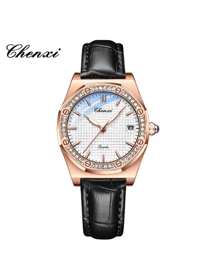 Chenxi Women’s Quartz Wrist Watch with Luxury Diamond-Studded Design, Water Resistant, Scratch-Resistant Glass, Leather Strap with Elegant Box - Image 1