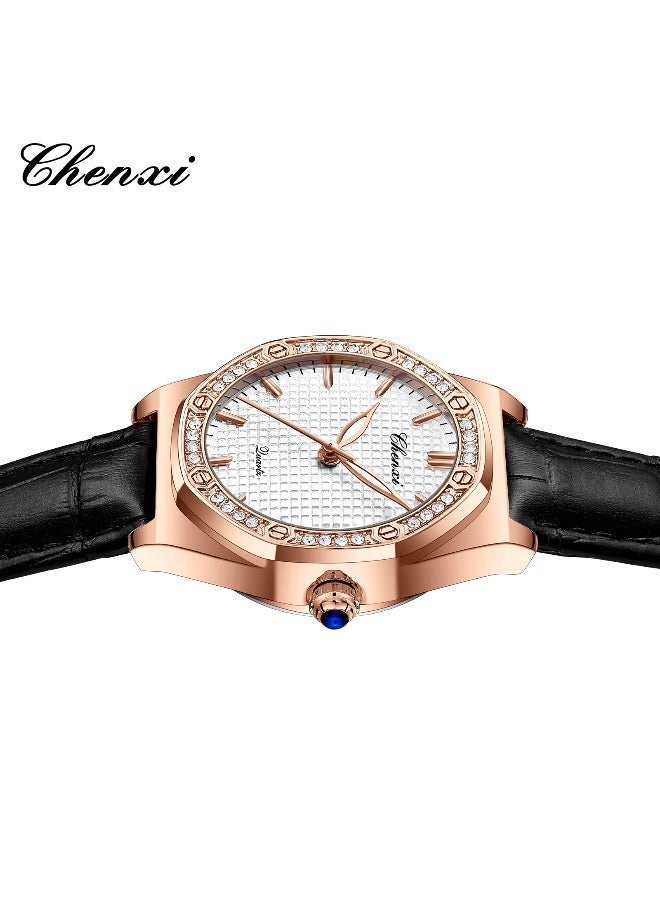 Chenxi Women’s Quartz Wrist Watch with Luxury Diamond-Studded Design, Water Resistant, Scratch-Resistant Glass, Leather Strap with Elegant Box - Image 5