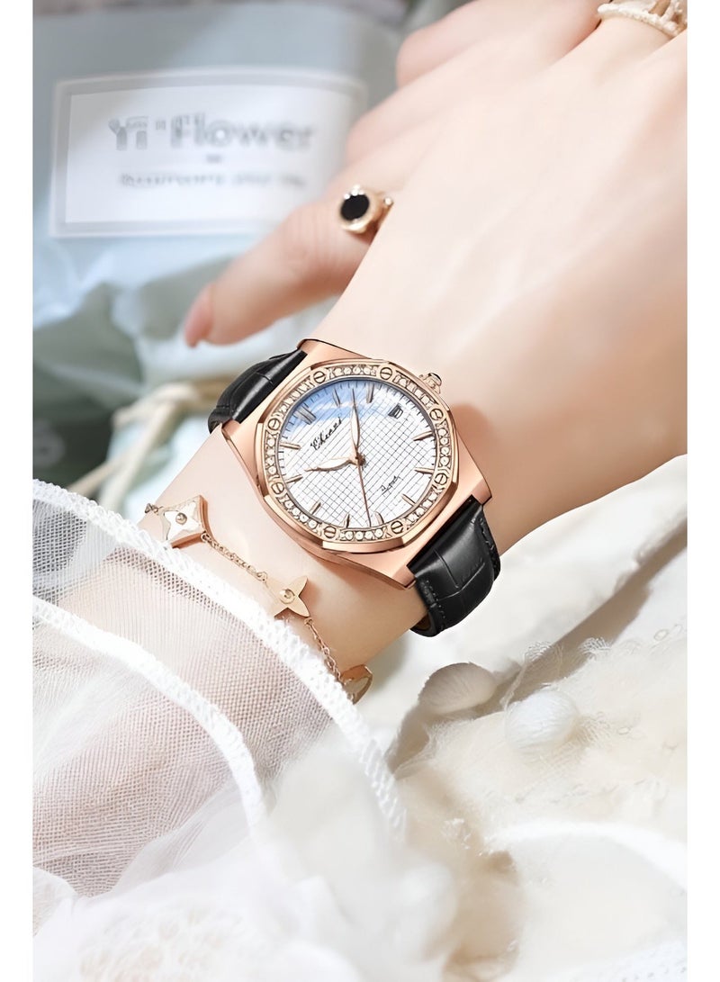 Chenxi Women’s Quartz Wrist Watch with Luxury Diamond-Studded Design, Water Resistant, Scratch-Resistant Glass, Leather Strap with Elegant Box - Image 3
