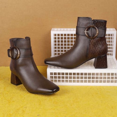 Metro Women Brown Synthetic Ankle-Length Buckle Strap Casual Boots UK/5 EU/38 (31-716) - Image 2