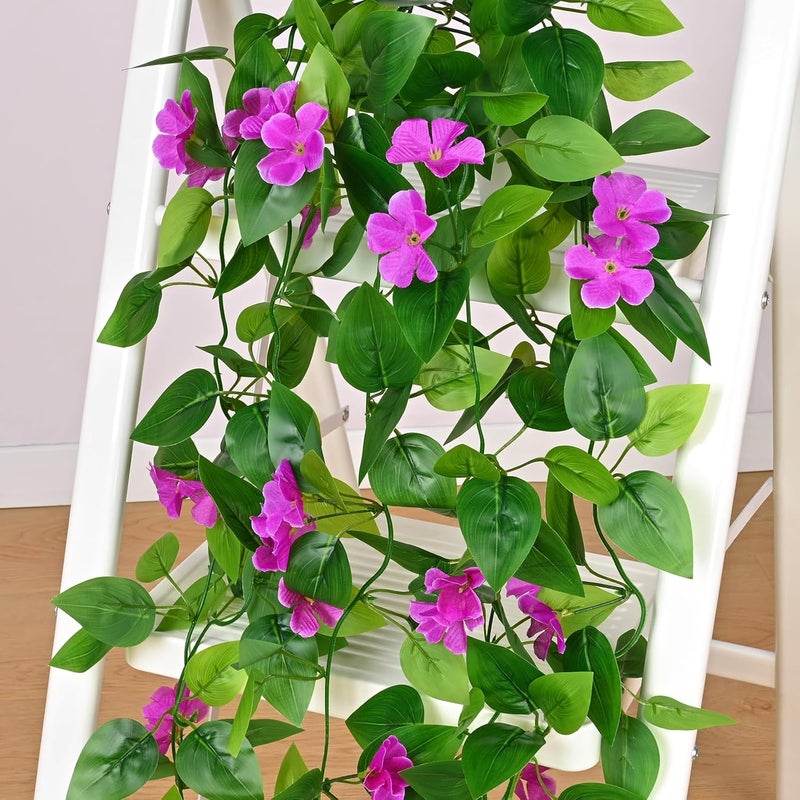 BLEUM CADE Fake Hanging Plants, 2pcs Artificial Hanging Plant, Faux Pothos Vines with Flowers Greenery for Wall Home Living Room Indoor Outdoor Decor (No Baskets, Purple) - Image 3