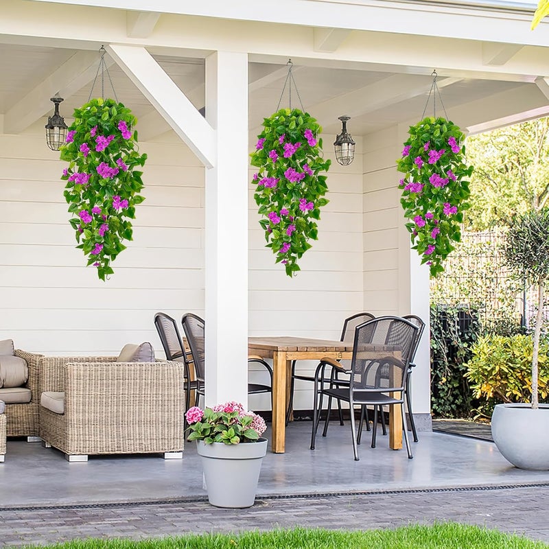 BLEUM CADE Fake Hanging Plants, 2pcs Artificial Hanging Plant, Faux Pothos Vines with Flowers Greenery for Wall Home Living Room Indoor Outdoor Decor (No Baskets, Purple) - Image 5