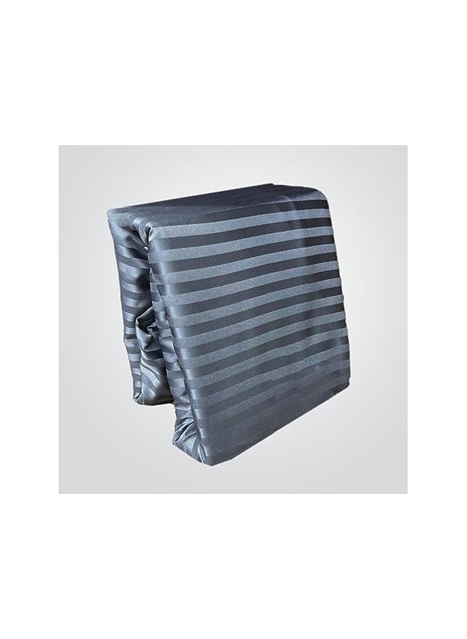 QBED - Elastic Stripe Cotton Sateen High Quality Sheet (QBED) (160 * 200 * 30cm, Grey) - Image 1