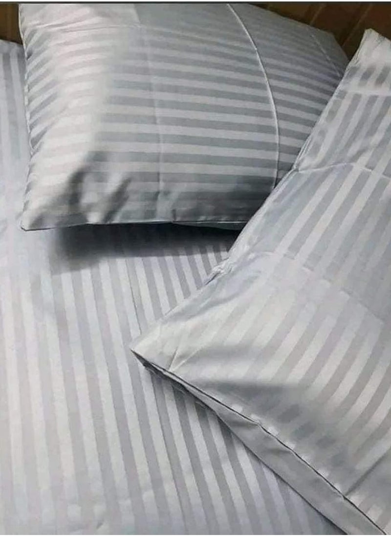 QBED - Elastic Stripe Cotton Sateen High Quality Sheet (QBED) (160 * 200 * 30cm, Grey) - Image 1