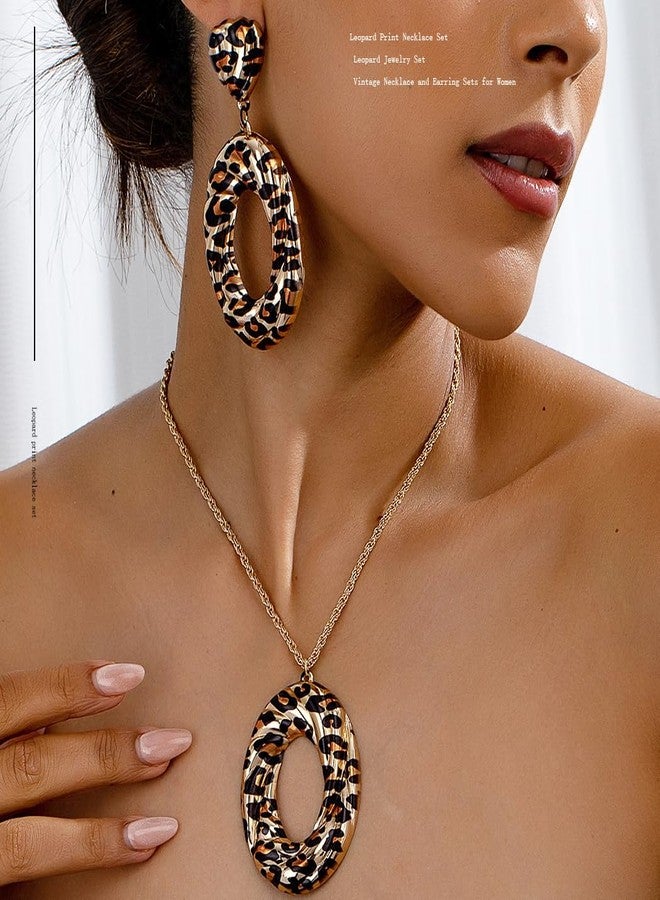 Bmirth Leopard Print Necklace Set Leopard Jewelry Set Vintage Necklace and Earring Sets for Women - Image 2